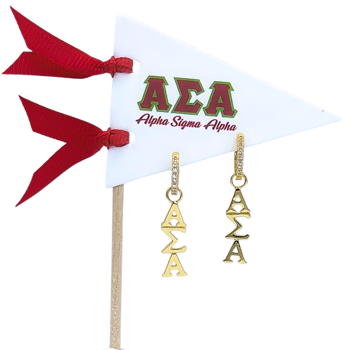 Color Shout Alpha Sigma Alpha Greek Letter Huggie + Charm Earrings In Gold