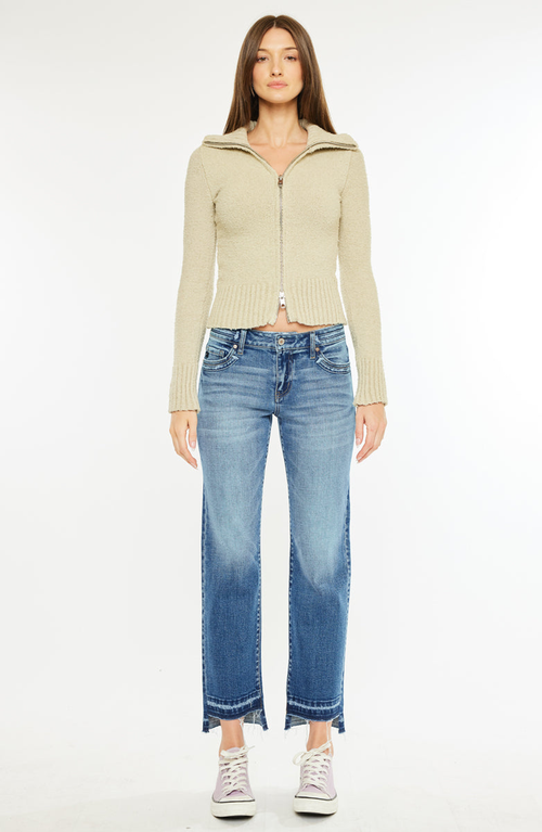 Kancan Megan Mid Rise Crop Straight Jeans In Blue