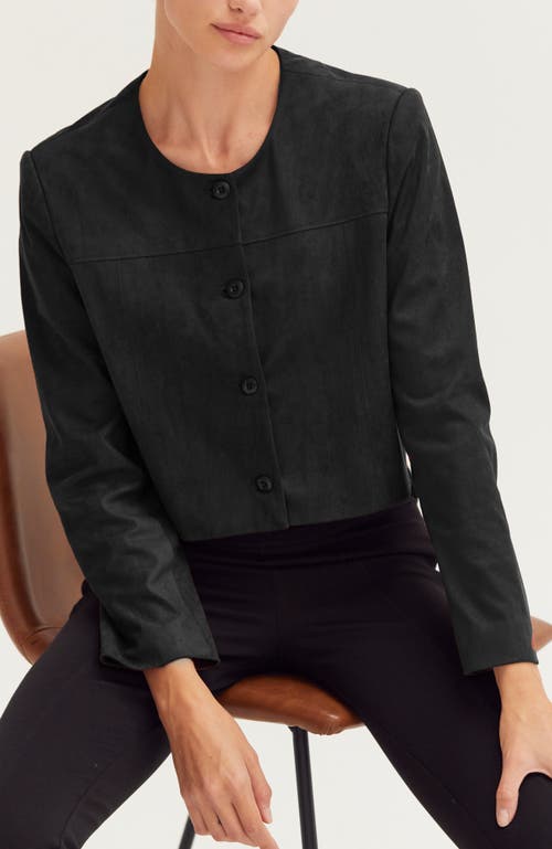 Crescent Faux Suede Collarless Cropped Jacket In Multi