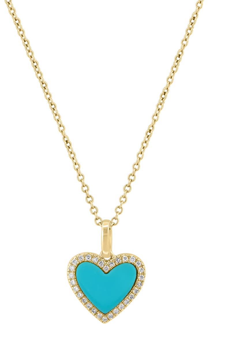 14K Gold Diamond & Turquoise Heart Pendant Necklace., Main, color, BLUE