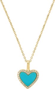 EFFY 14K Gold Diamond & Turquoise Heart Pendant Necklace.