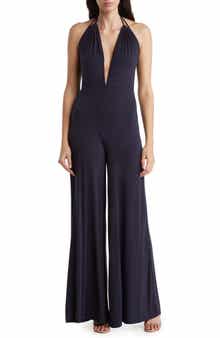 GO COUTURE Low-V Halter Jumpsuit