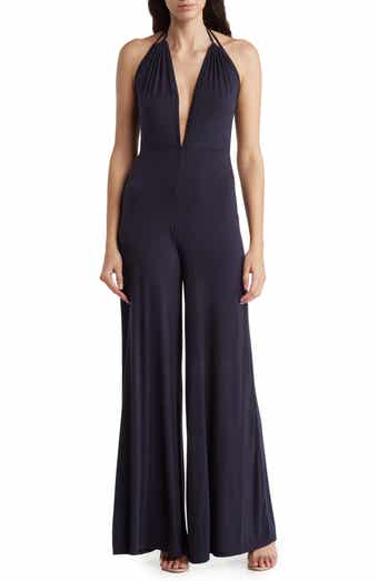 GO COUTURE Low-V Halter Jumpsuit