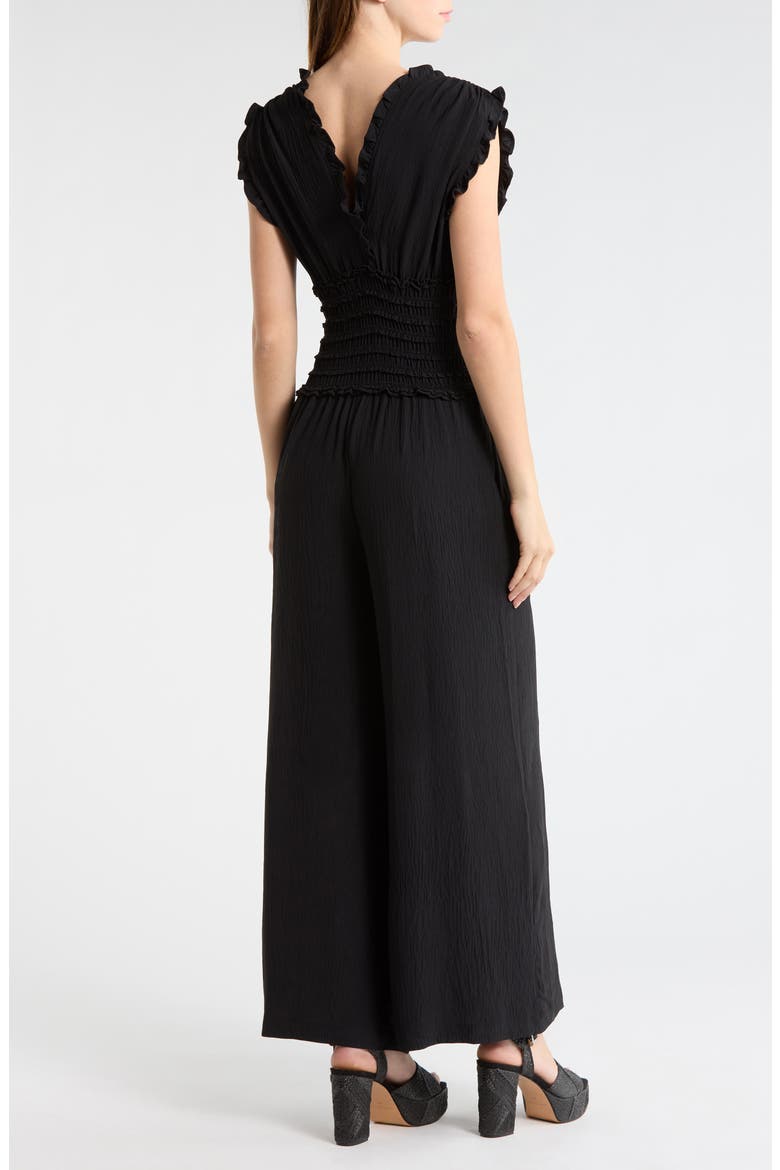 V-Neck Smocked Waist Jumpsuit, Alternate, color, BLACK-BLACK
