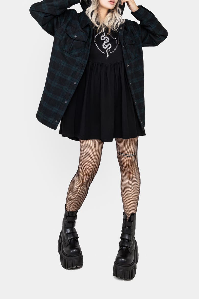 Trellis Hooded Check Shacket, Alternate, color, Black