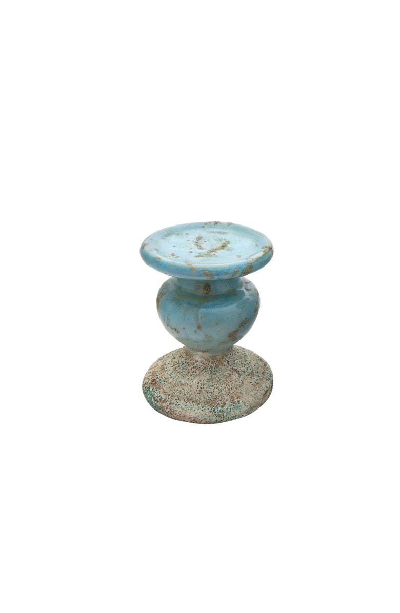 Storied Home Small Distressed Round Terra-cotta Pillar Candleholder, Blue, Main, color, Blue