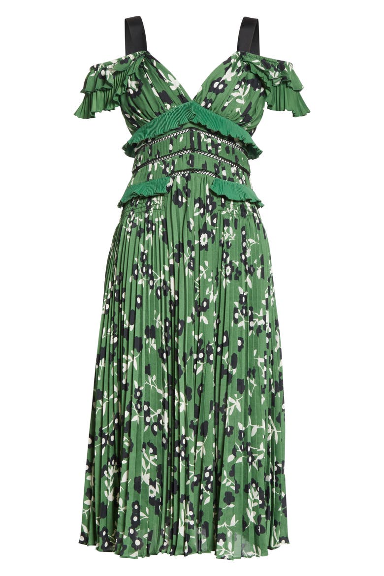 Floral Print Cold Shoulder Dress, Alternate, color, GREEN