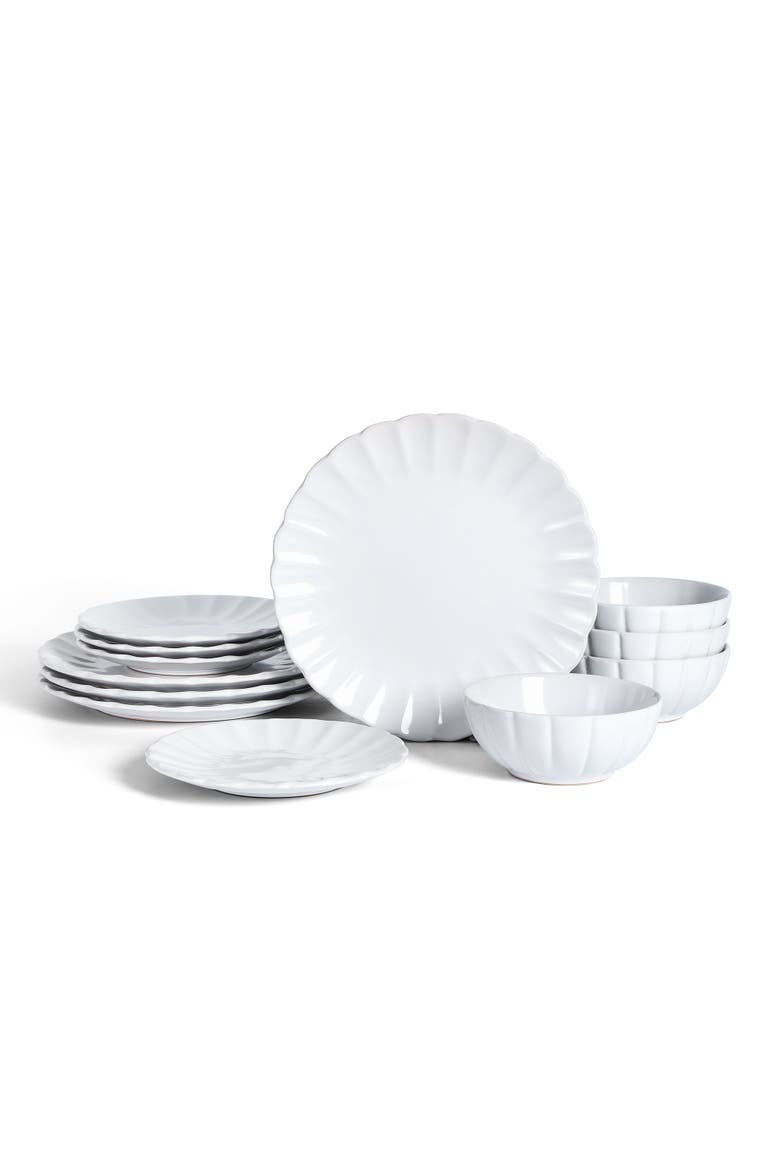 Phoenix Stoneware 12-Piece Dinnerware Set, Main, color, White