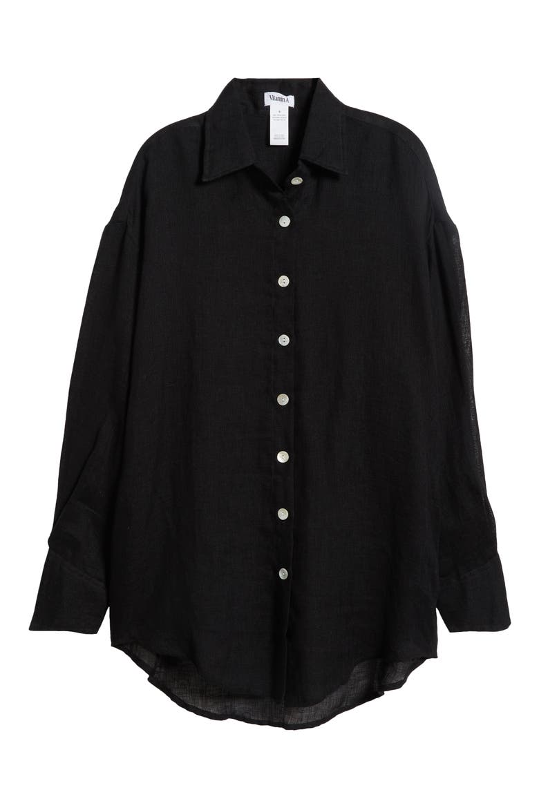 Playa Oversize Linen Cover-Up Shirt, Alternate, color, ECO LINEN GAUZE BLACK