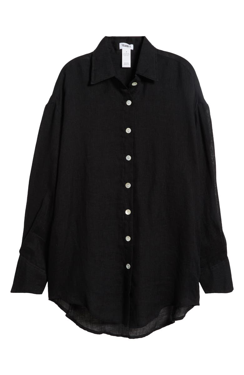 Vitamin A<sup>®</sup> Playa Oversize Linen Cover-Up Shirt, Alternate, color, Eco Linen Gauze Black