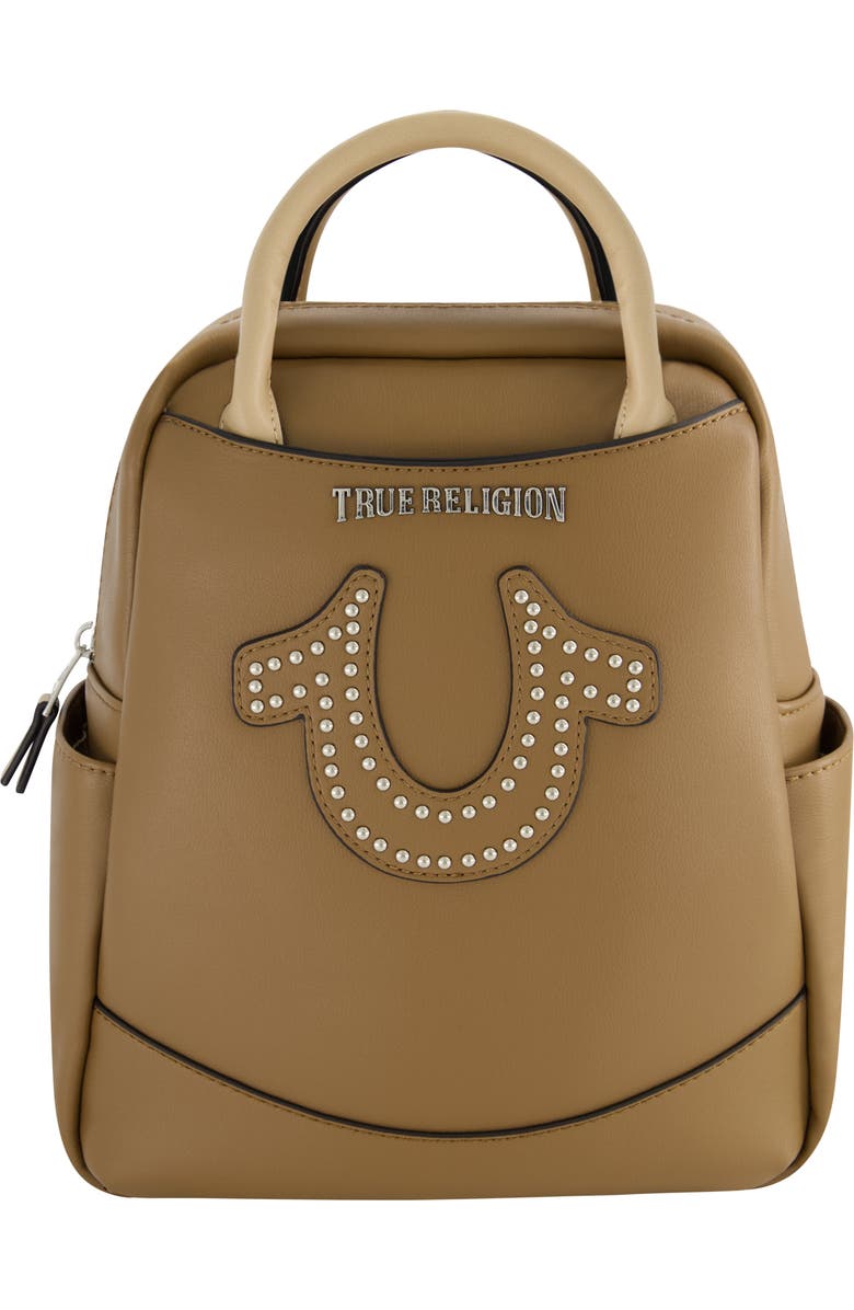 True Religion Studded Horseshoe Mini Backpack, Main, color, Brown