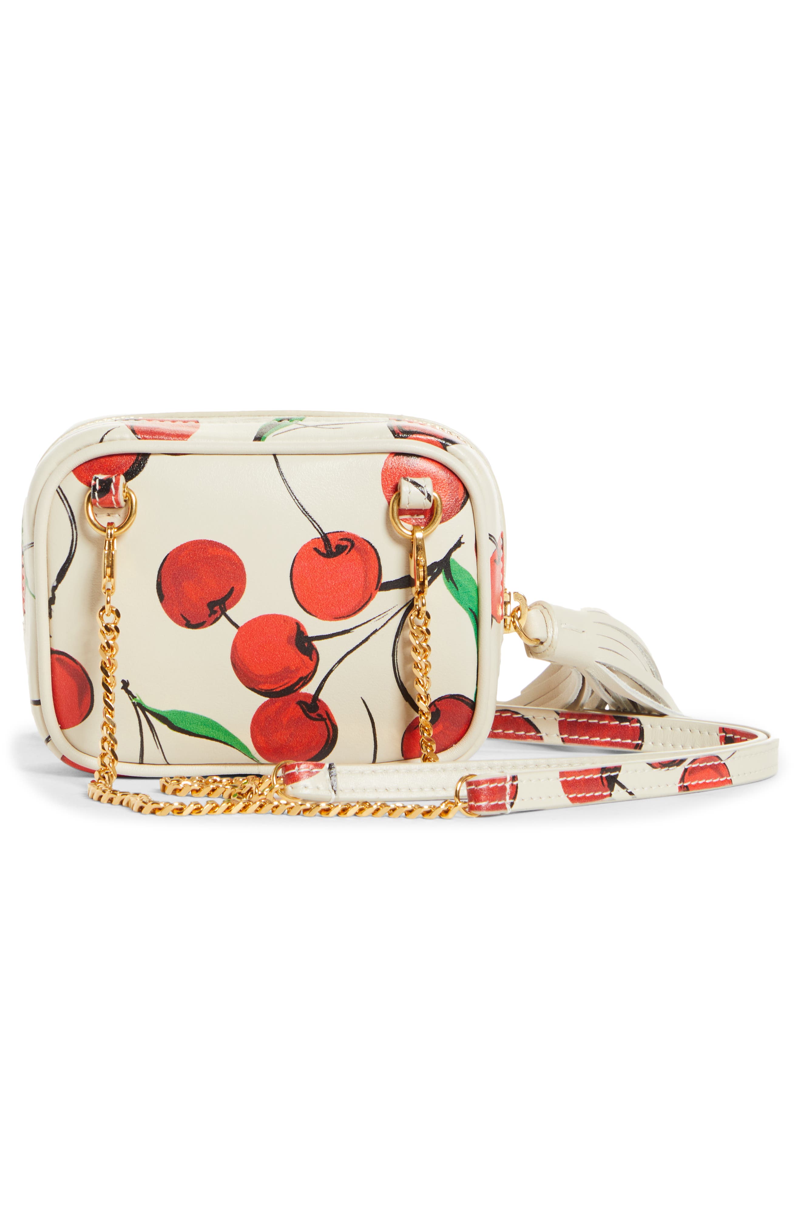 Baby Lou Cherry Print Leather Micro Crossbody Bag, Alternate, color, CREMA SOFT/RED