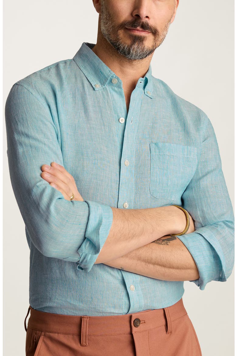 Everyday Striped Linen Shirt, Main, color, TEAL OXNARD STRIPE