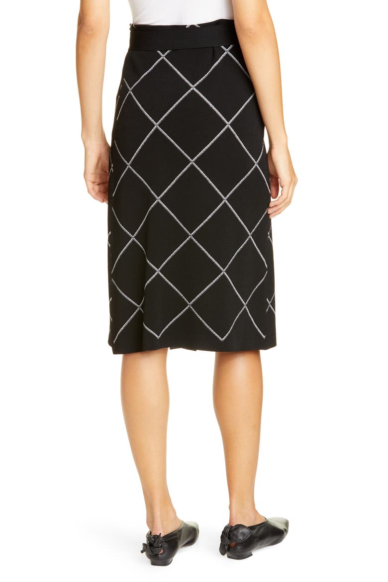 Windowpane Check Knit Wrap Skirt, Alternate, color, BLACK/ OPTIC WHITE