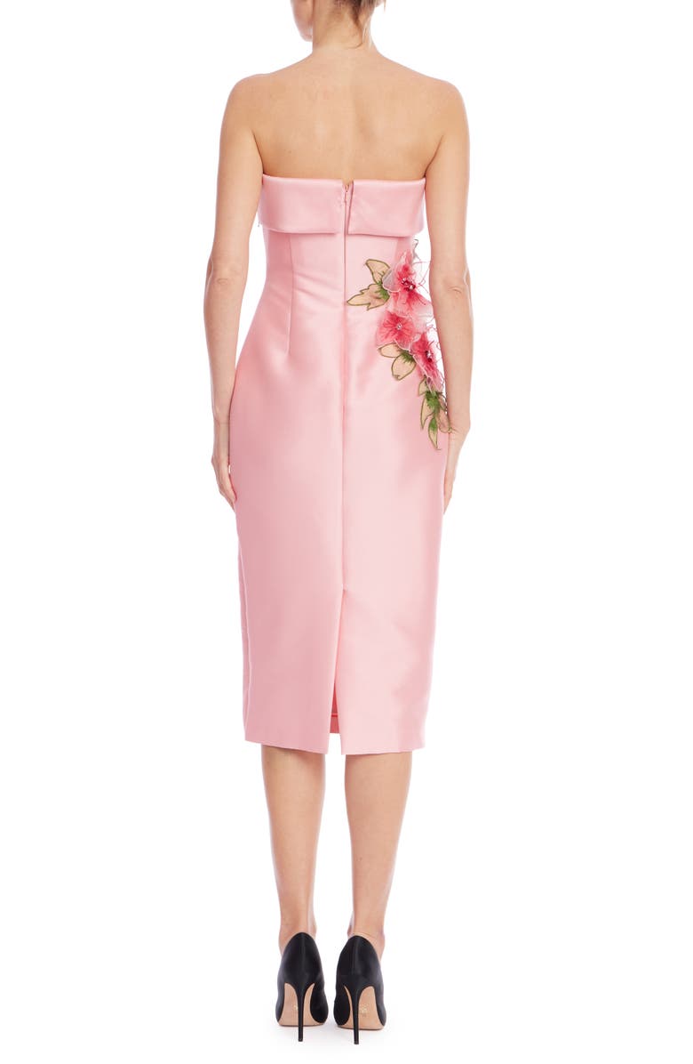 Badgley Mischka Collection Floral Appliqué Strapless Cocktail Dress, Alternate, color, Peony