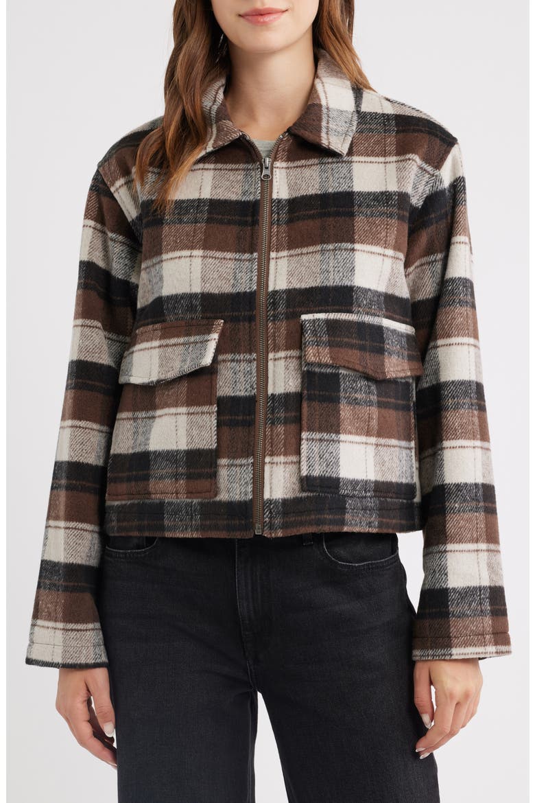 Plaid Zip Up Jacket, Alternate, color, BROWN PLAID