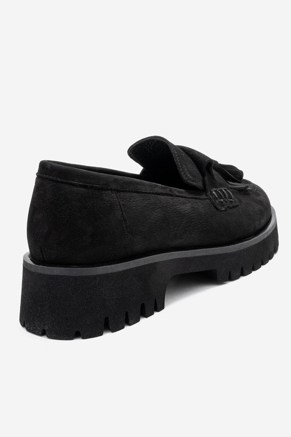 Forever & Always Shoes Poen Leather Tassel Loafer, Alternate, color, Black Suede Leather