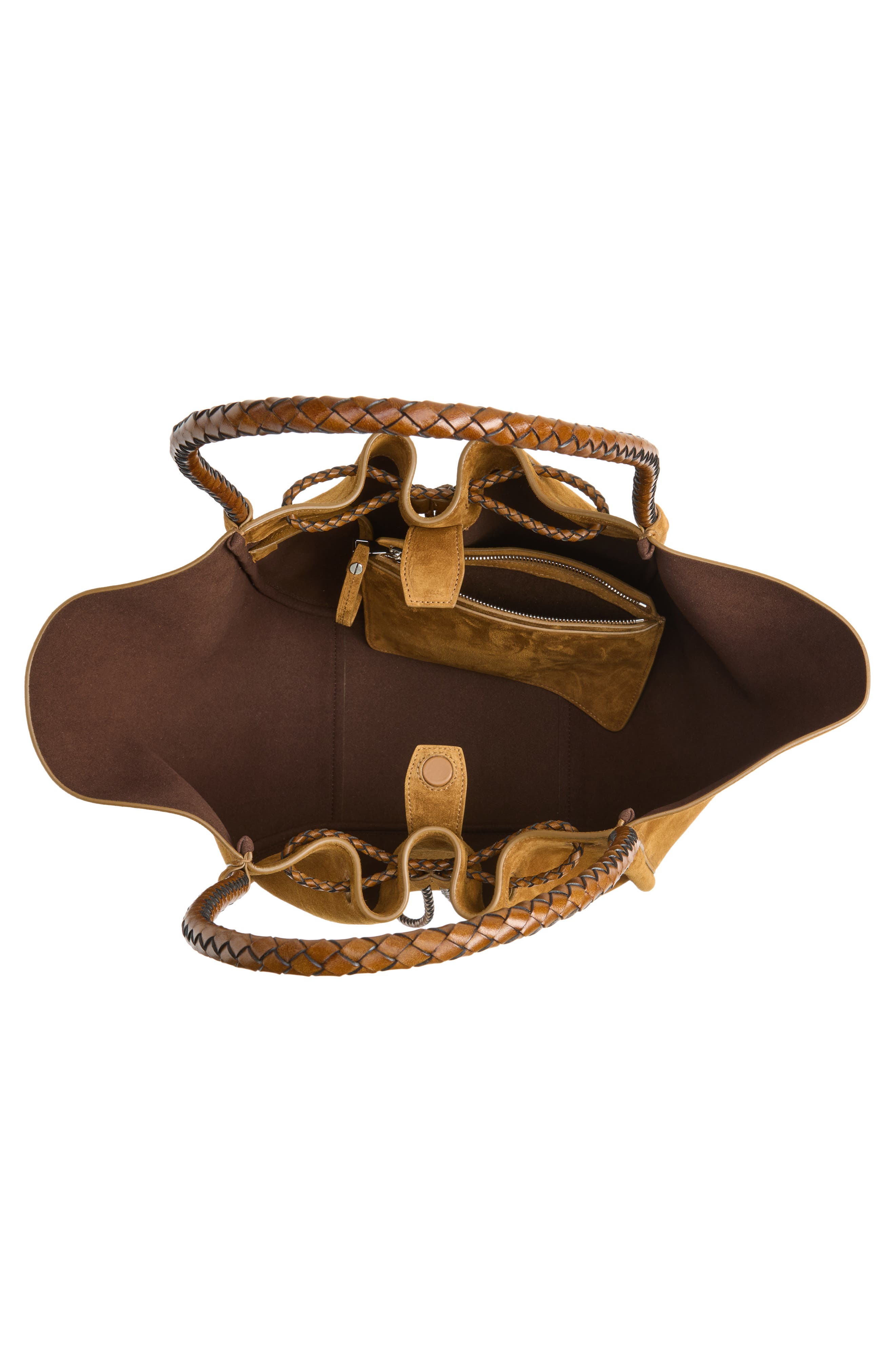 Large Ruched Suede Tote, Alternate, color, HAZELNUT