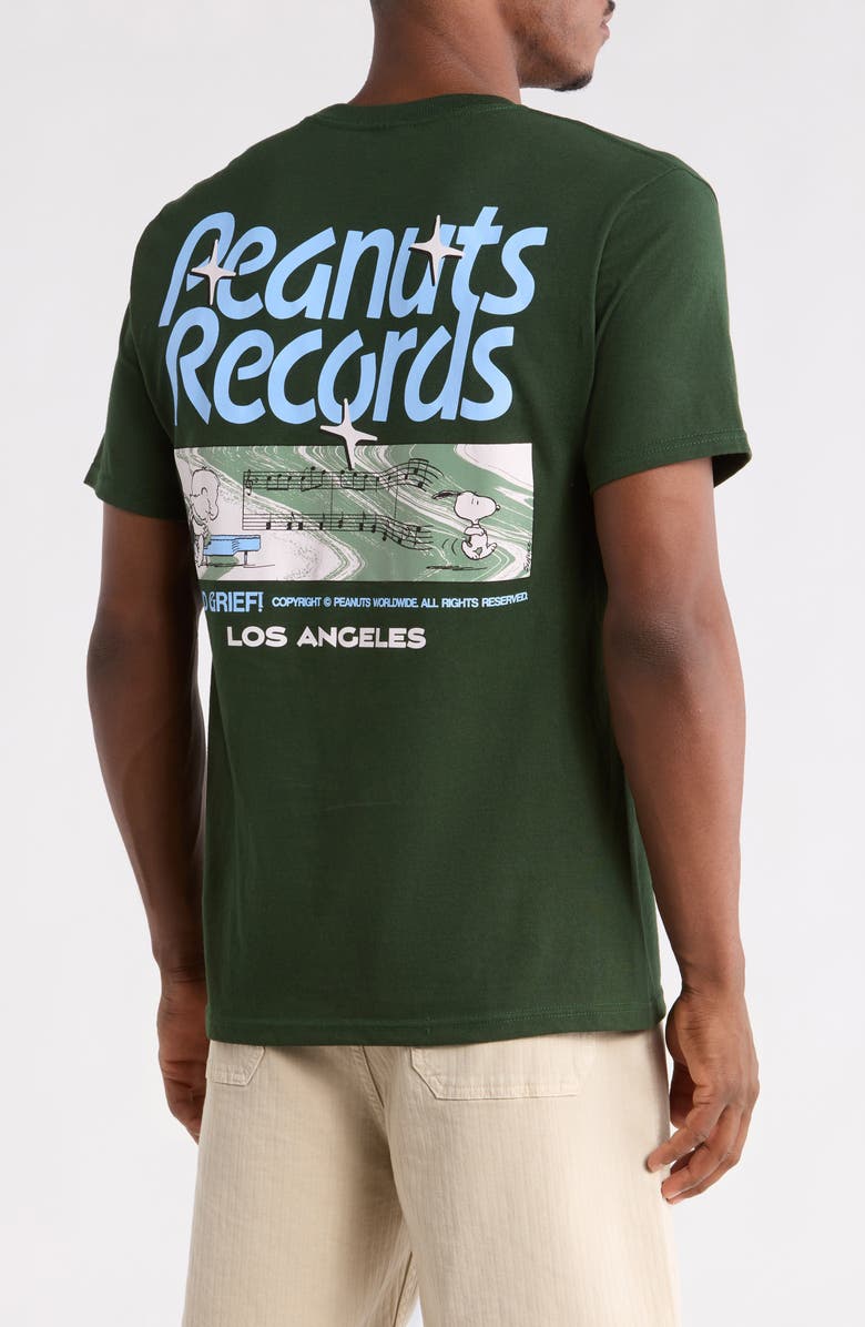 The Forecast Agency Peanuts<sup>®</sup> Records Cotton Graphic T-Shirt, Alternate, color, Forest
