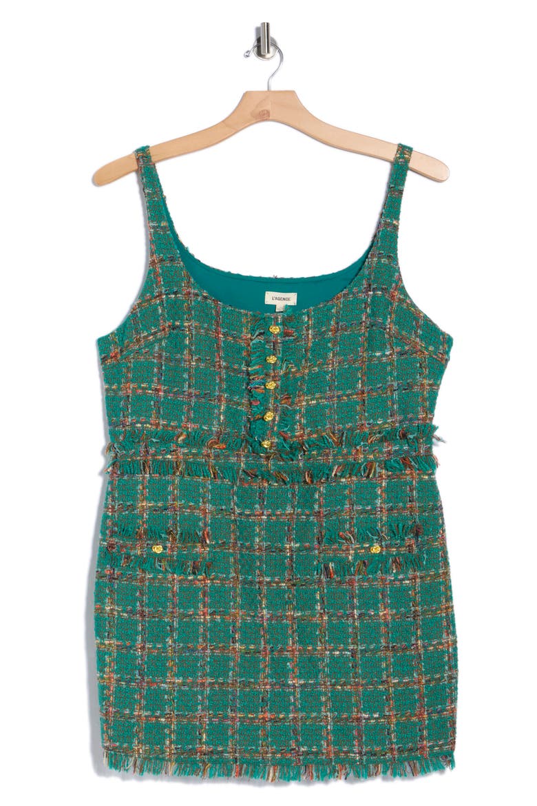 Valli Sleeveless Tweed Minidress, Main, color, GREEN WINDOWPANE TWEED