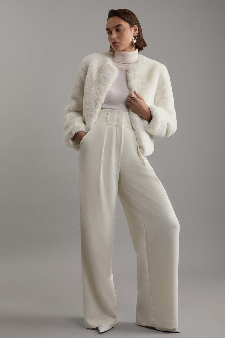Collarless Faux Fur Jacket, Alternate, color, Ivory