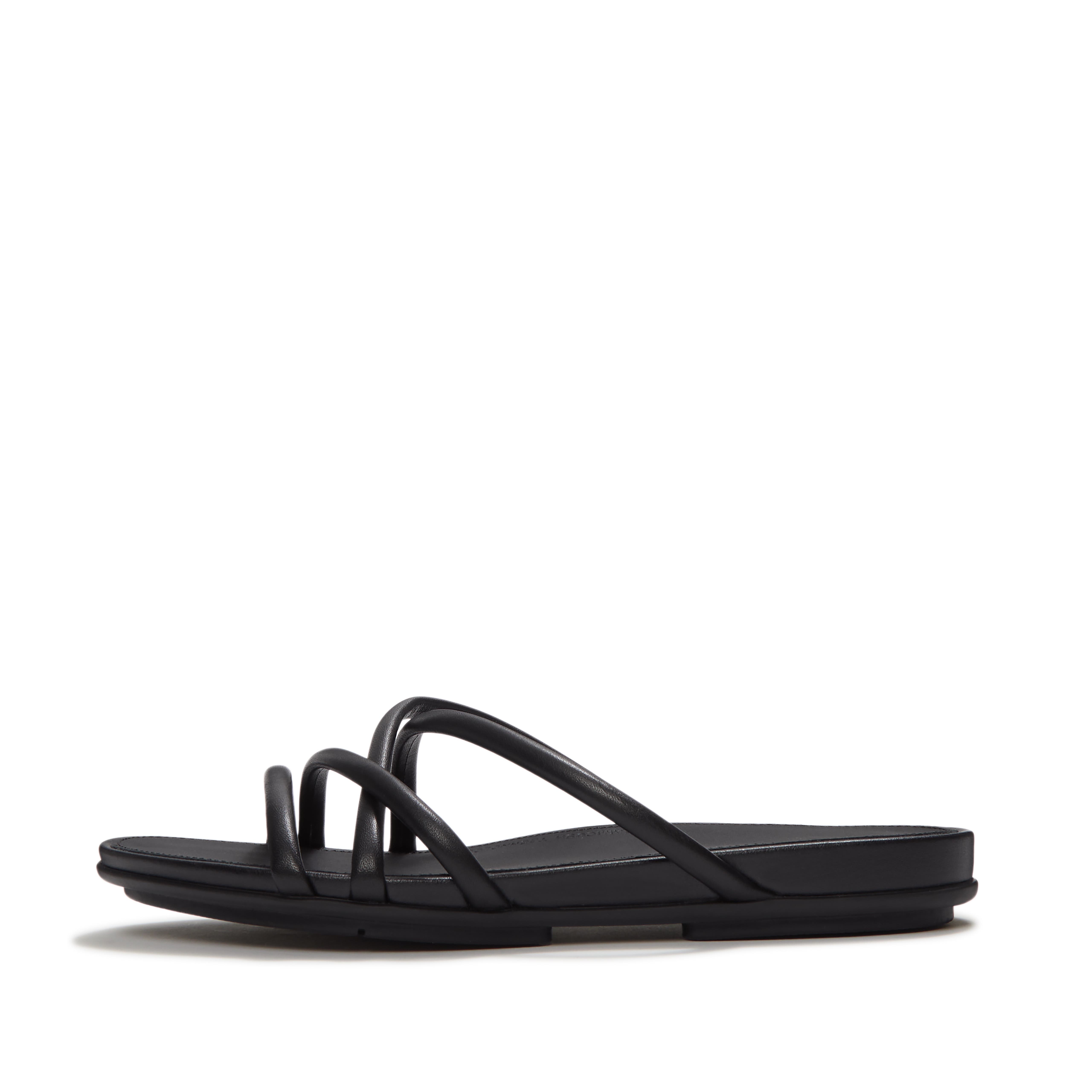 FitFlop Gracie Leather Strappy Slides, Alternate, color, All Black