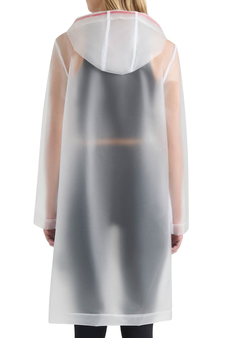 Alexa Waterproof Longline Matte Transparent Hooded Raincoat, Alternate, color, HUNTER WHITE