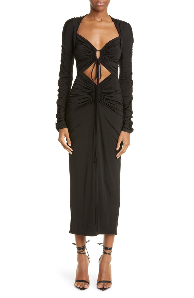 LAPOINTE Long Sleeve Cutout Ruched Jersey Body-Con Dress, Main, color,