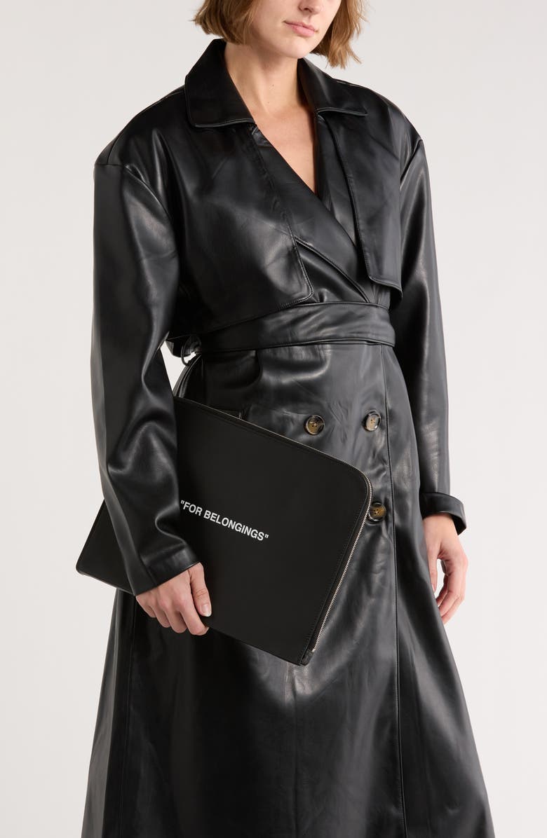 Off-White Quote Leather Pouch, Alternate, color, Black And White