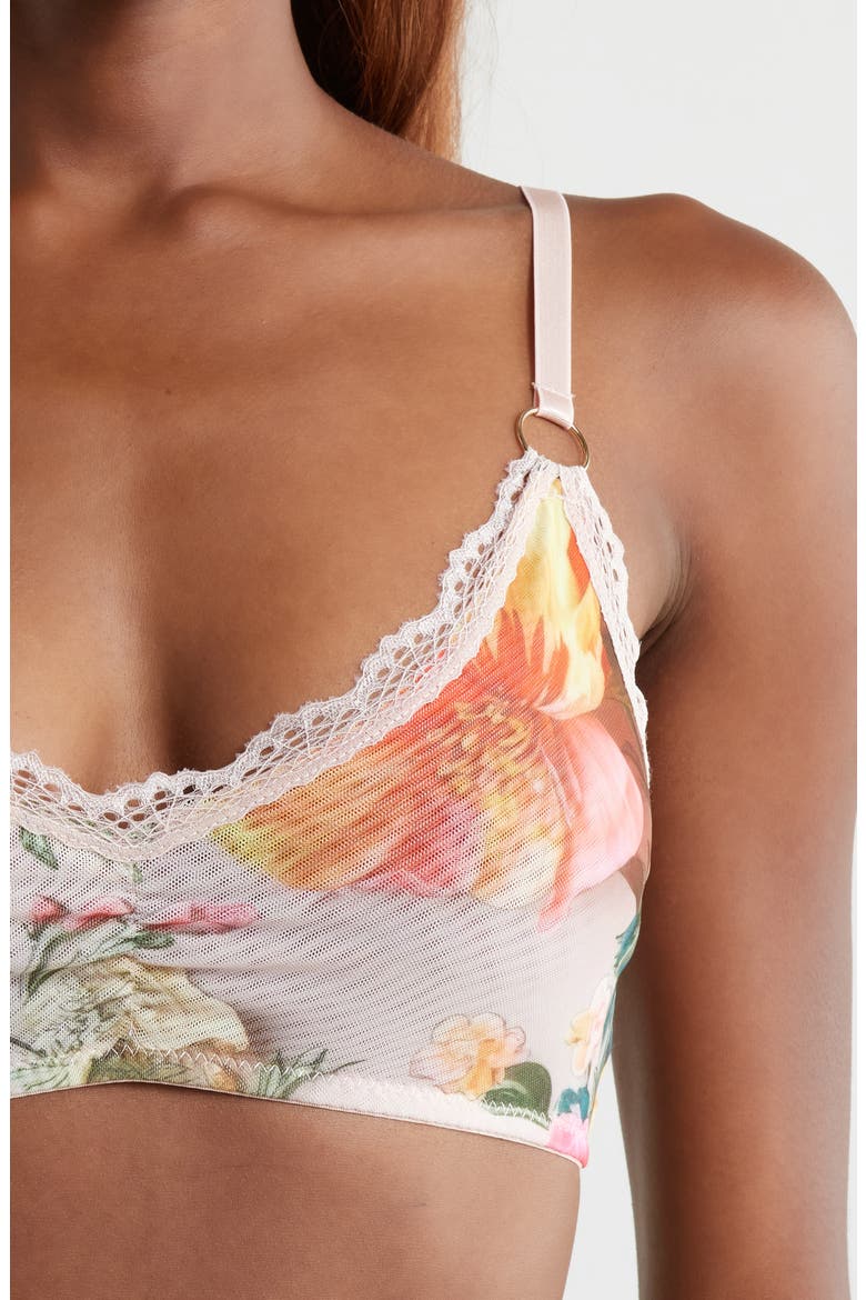 Lace Trim Stretch Mesh Bralette, Alternate, color, 3D FLORAL