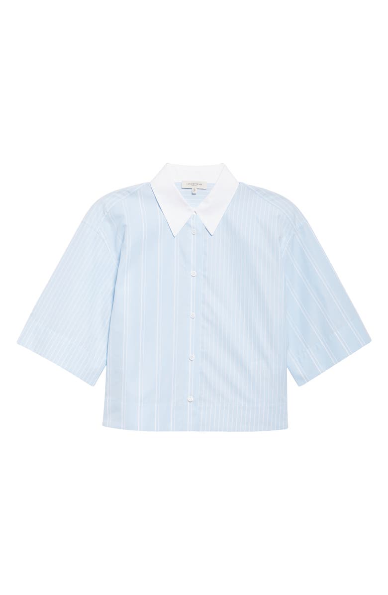 Lafayette 148 New York Montauk Stripe Cotton Crop Shirt, Alternate, color, Oxford Blue Multi