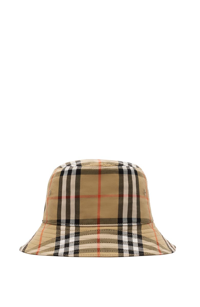 Burberry Check Cotton Bucket Hat, Main, color, Sand Beige
