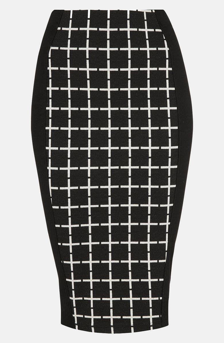 Topshop Grid Print Panel Midi Skirt, Main, color,