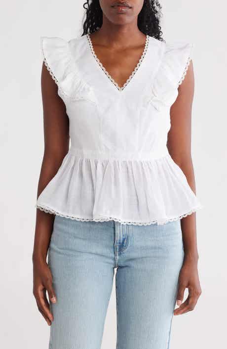 Nanette Lepore Lace Trim V-Neck Peplum Top
