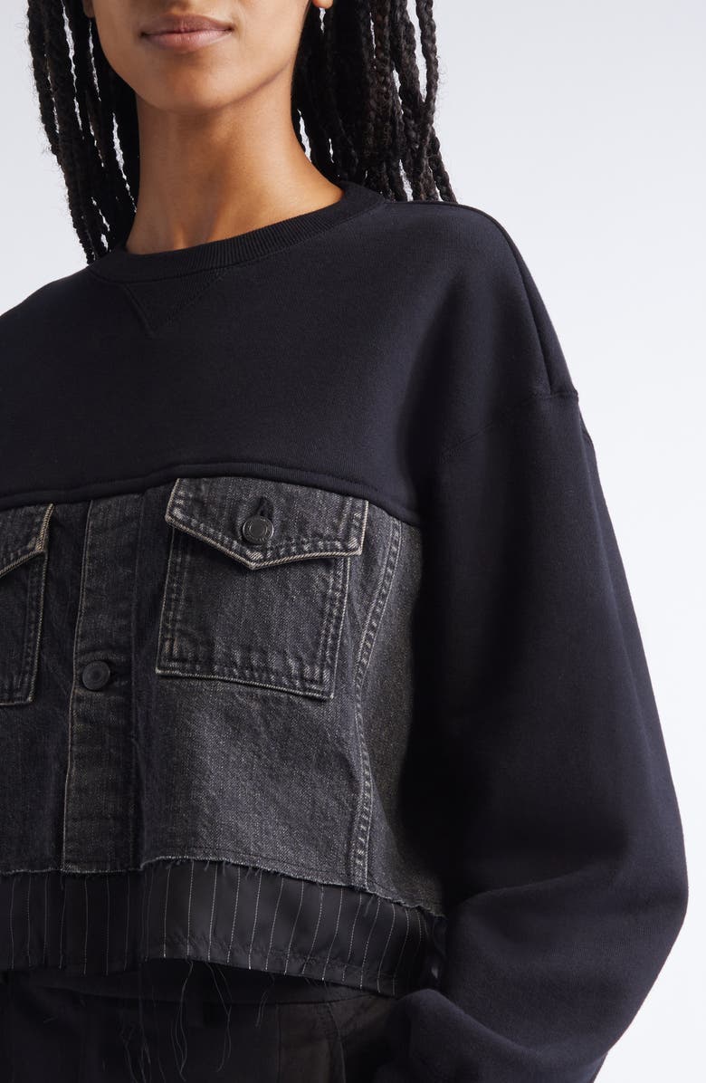 Undercover Mixed Media Crop Sweatshirt, Alternate, color, Black