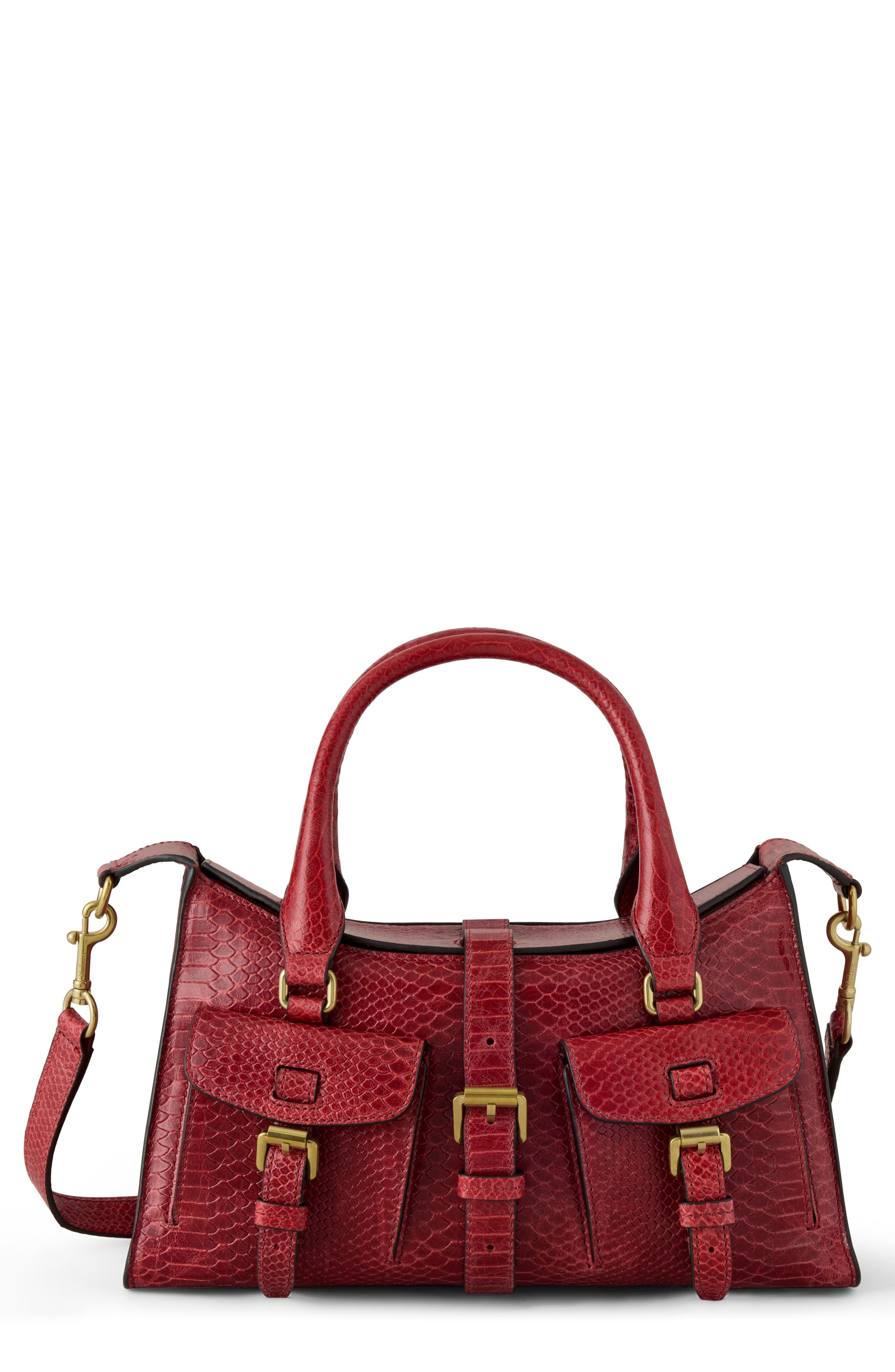 Small Roxanne Croc Embossed Leather Satchel, Main, color, APPLE RED