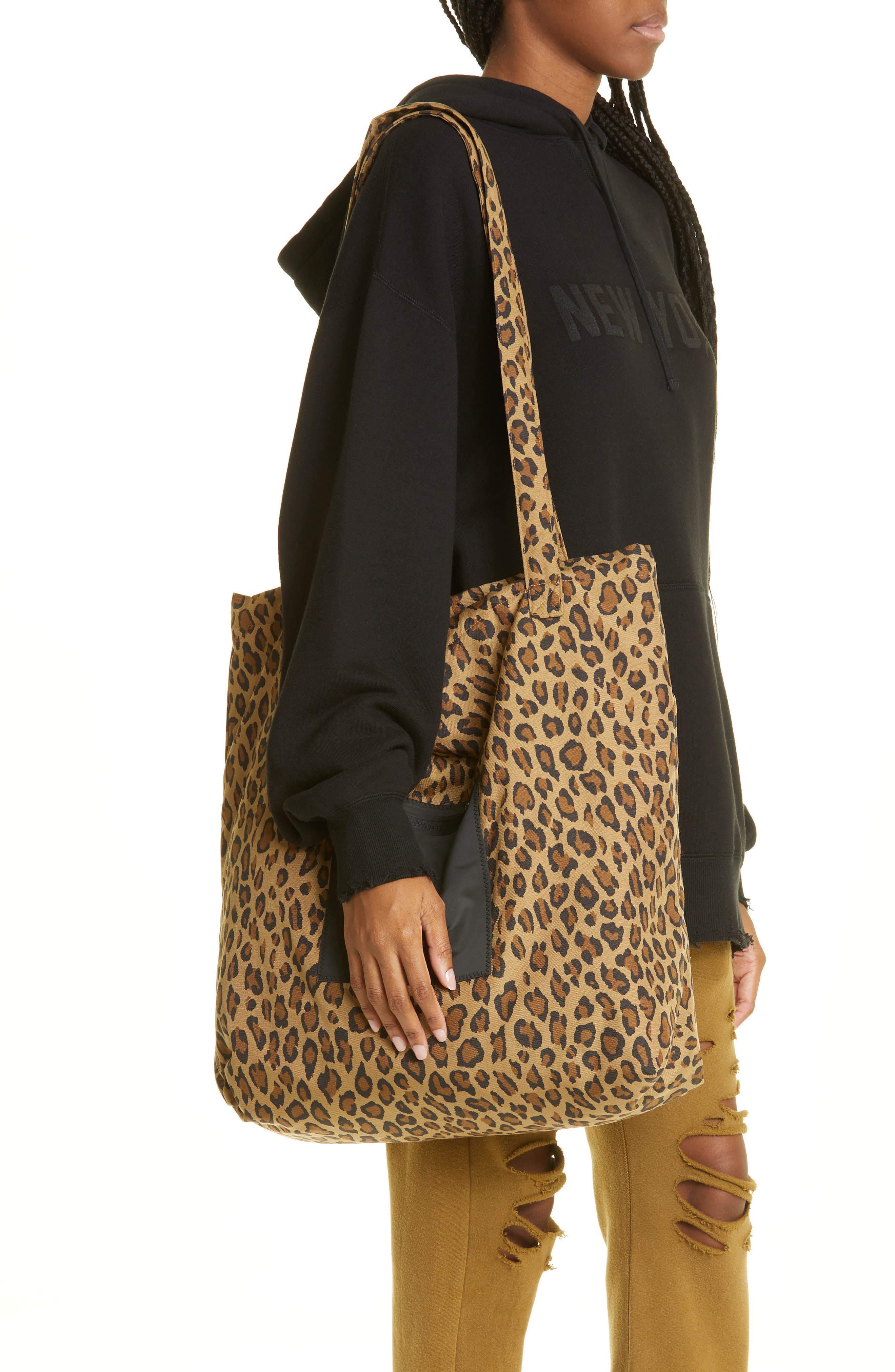 R13 Oversize Leopard Print Tote, Alternate, color, 