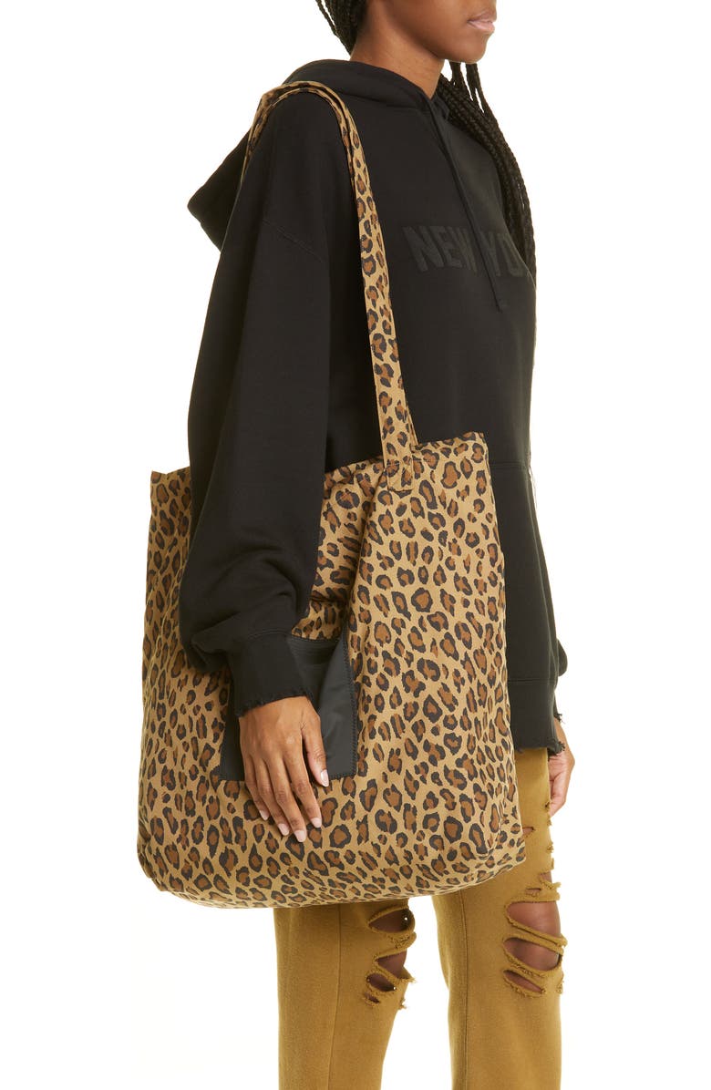 R13 Oversize Leopard Print Tote, Alternate, color,