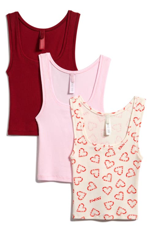 Skims Pack Of 3 Stretch Cotton Rib Tanks In Multi