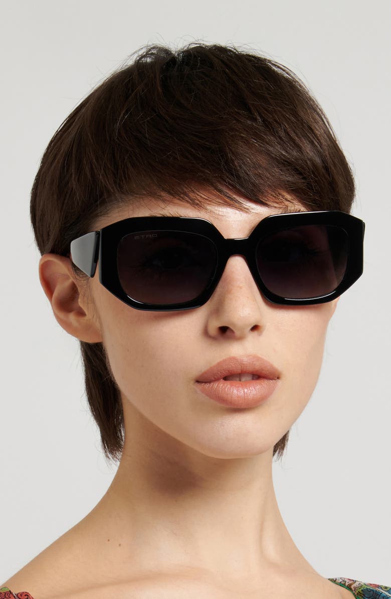Etro 55mm Gradient Geometric Sunglasses, Alternate, color, Black/ Dark Grey Sf