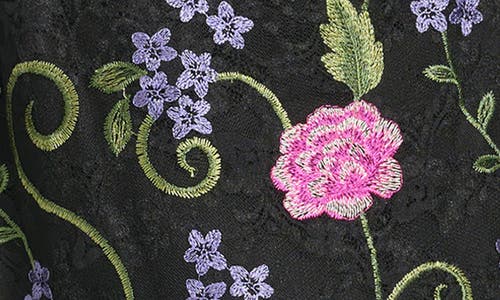 Siena Floral Embroidered Mesh Sheath Dress In Black