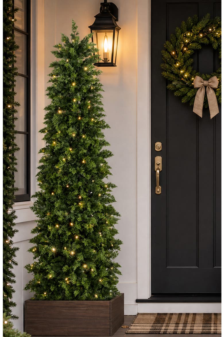 5ft/6ft Pre-lit Christmas Artificial Cypress Tree with Twinkling Lights and Remote Controller, Alternate, color, Green