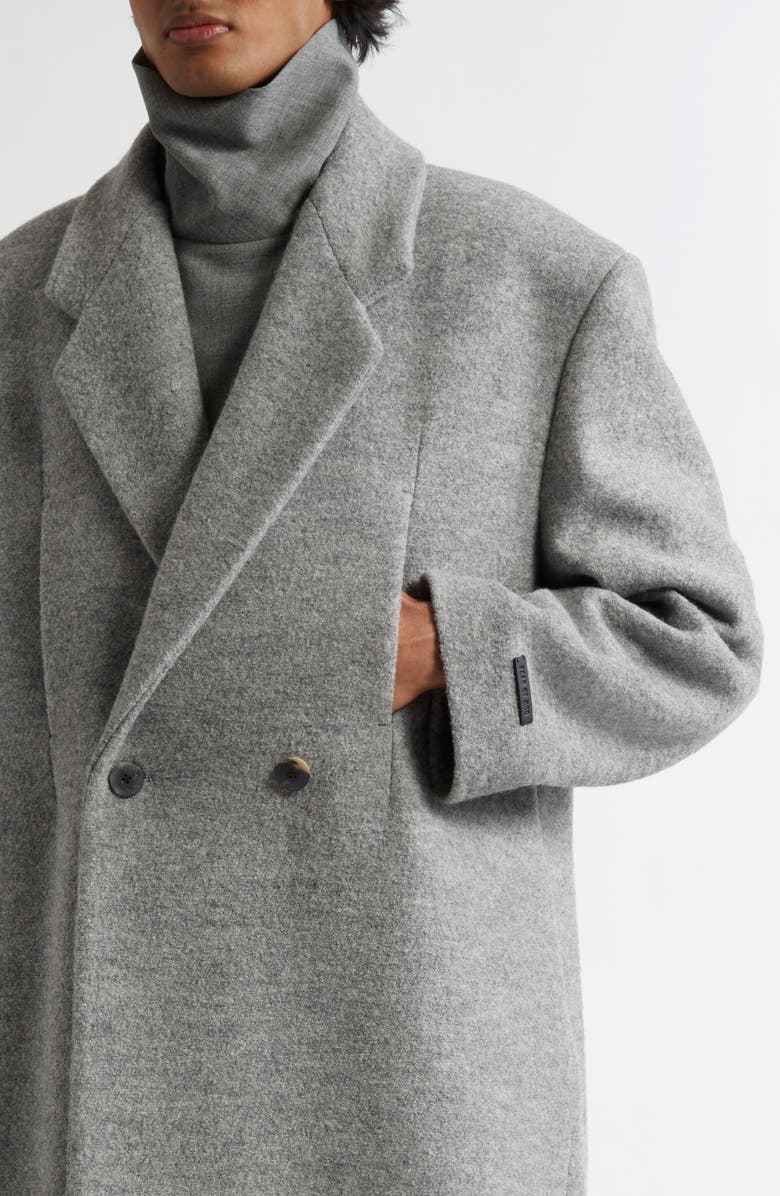 Fear of God Relaxed Boiled Virgin Wool Double Breasted Overcoat, Alternate, color, Light Grey