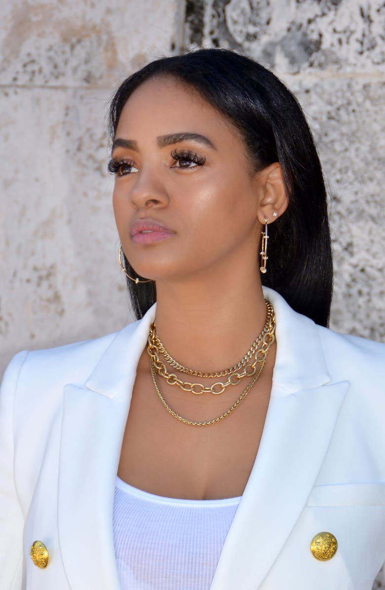 Liza Schwartz Cubic Zirconia Station Hoop Earrings, Alternate, color, Gold