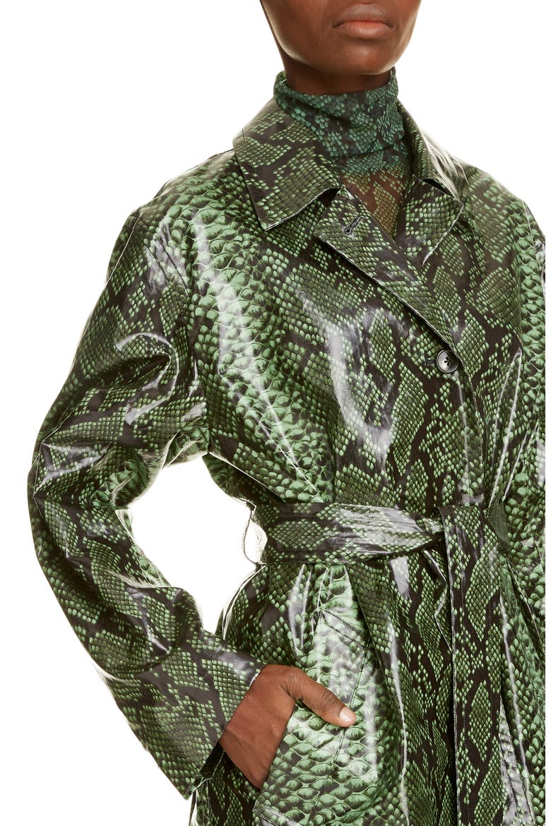 Ramblas Python Print Coated Cotton Coat, Alternate, color, GREEN 604