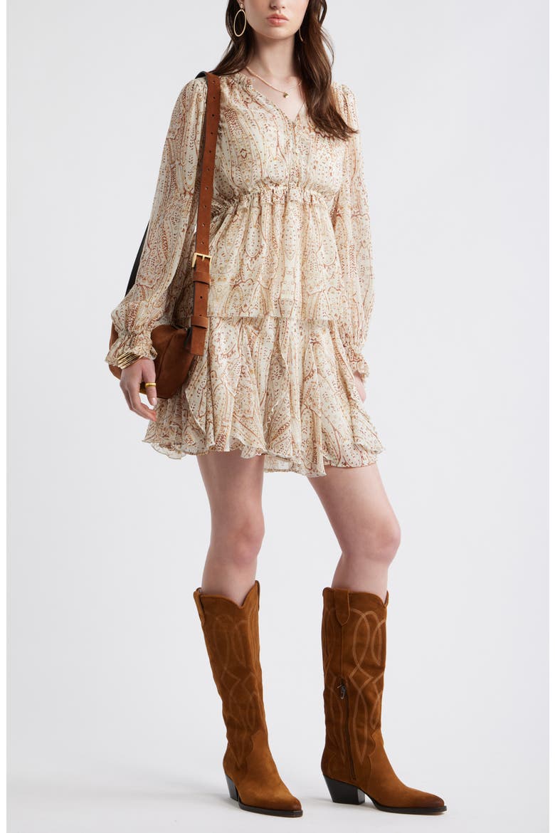 Long Sleeve Chiffon Peplum Top, Alternate, color, IVORY-YELLOW ANTIQUE PAISLEY