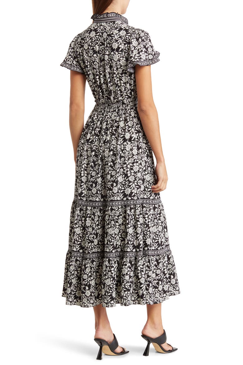 Flutter Sleeve Maxi Dress, Alternate, color, BLACK SHIMMER SILHOUETTE