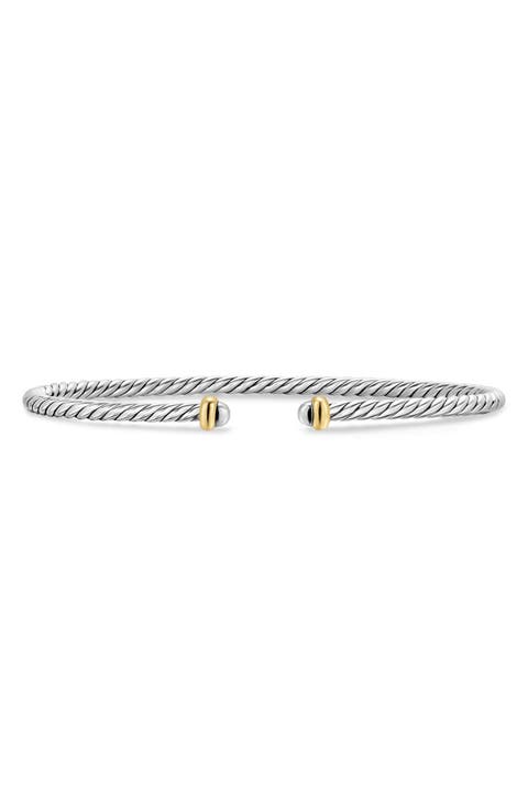 Micro Cable Flex Sterling Silver & Yellow Gold Open Bracelet, 2.6mm