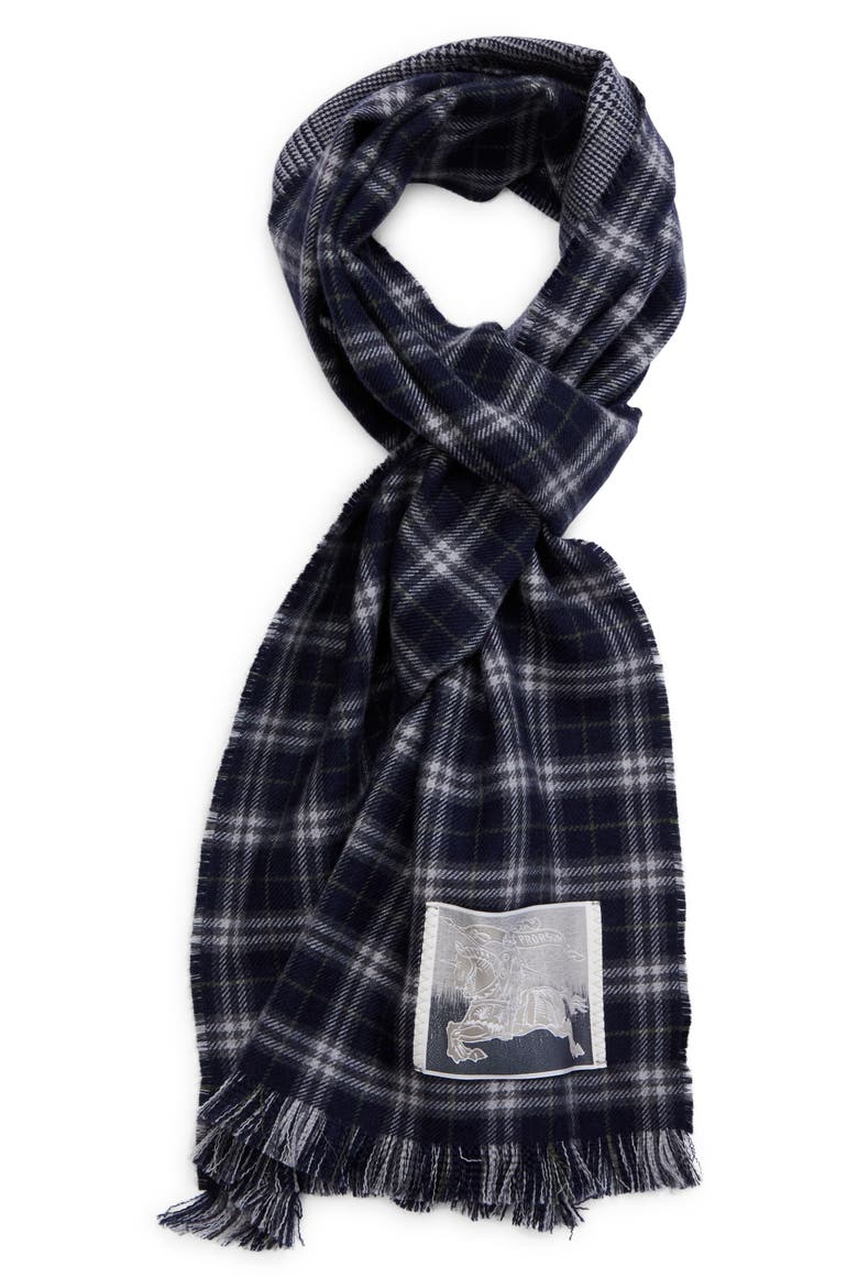 Reversible Check & Houndstooth Wool Scarf, Main, color, INDIGO