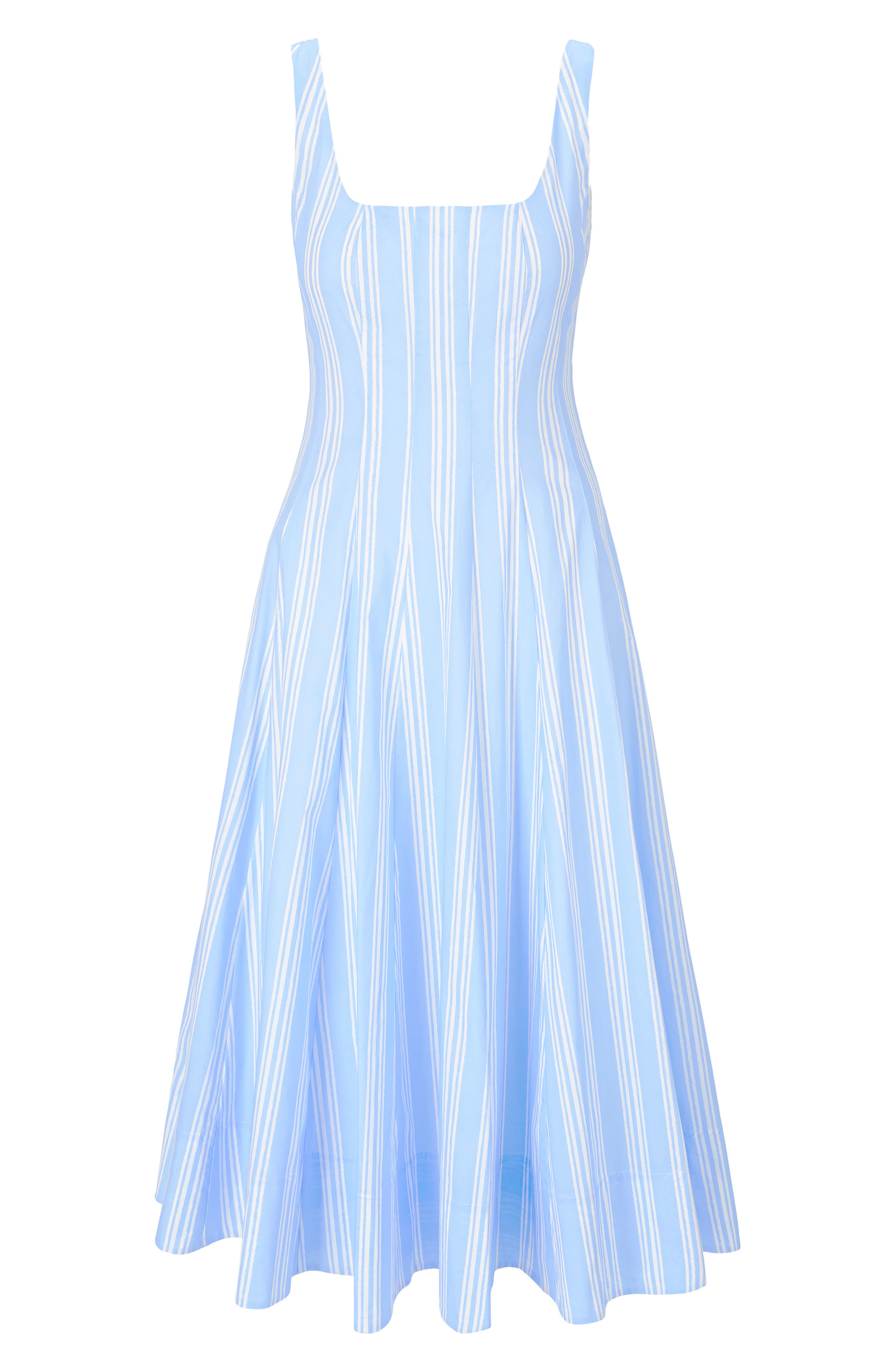 angelina midi dress blue choc stripe Damson Madder Angelina Midi Dress in Blue